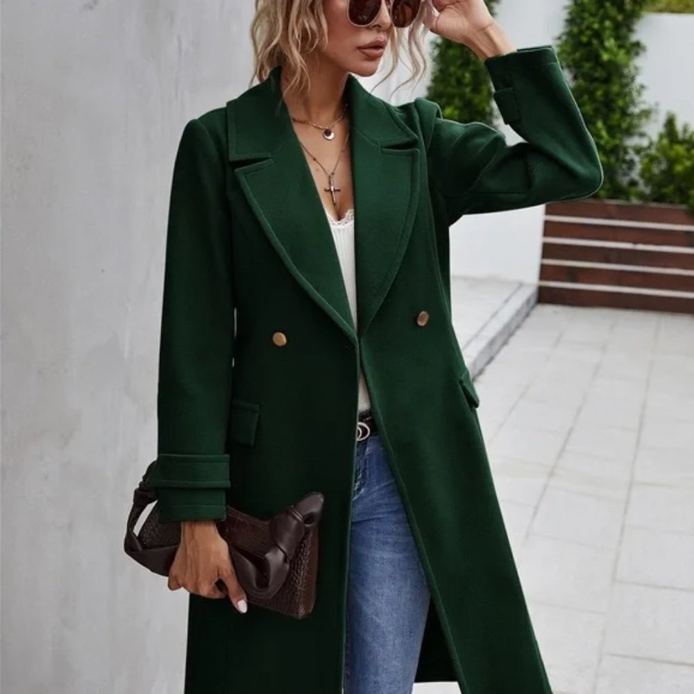 NEW Holiday Green Trench Coat Small Belted Double Breasted